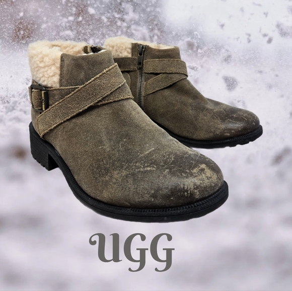 UGG Womens Winter Boots Sz 6.5 Benson Waterproof Wool Lining Distressed Leather - Picture 1 of 14